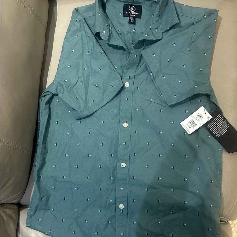 Volcom Men's Teal Patterned Casual Shirt